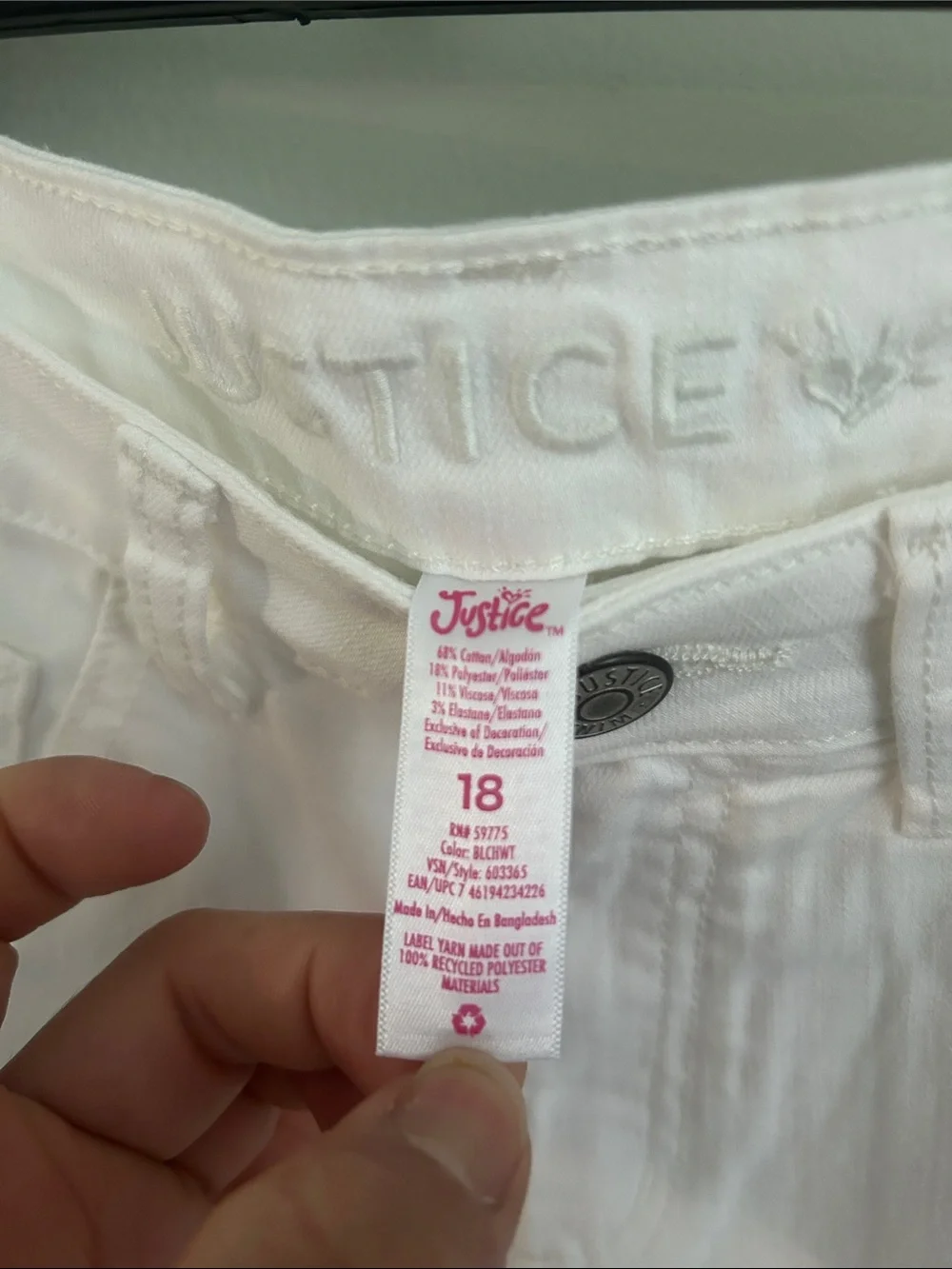 Justice White Denim Shorts with Colorful Patch Accents